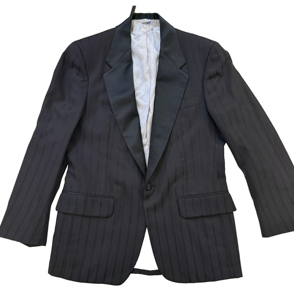Marcus Neiman Marcus Blazer Mens 40 Pinstripe Satin Lapel Single Button Jacket - Picture 1 of 10